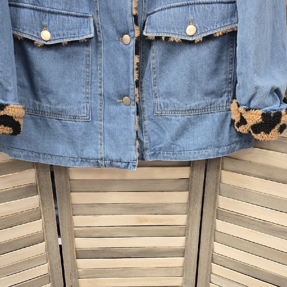 Denim Shearling Coat with Leopard Print Sherpa | Z Studio | Medium - Picture 3 of 9